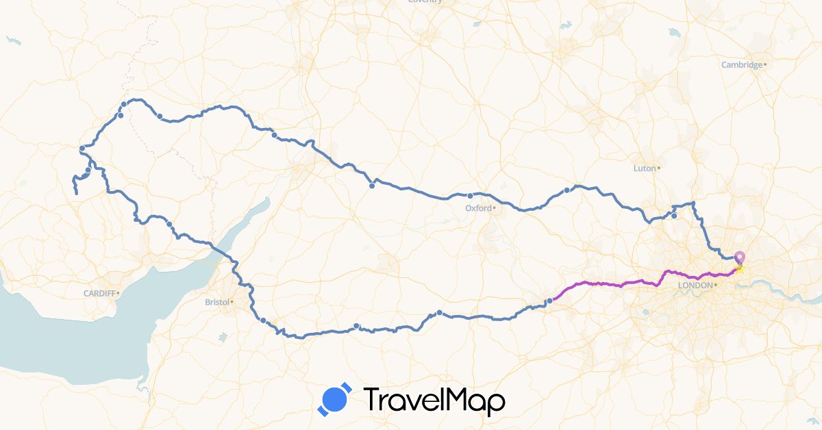 TravelMap itinerary: cycling, train in United Kingdom (Europe)